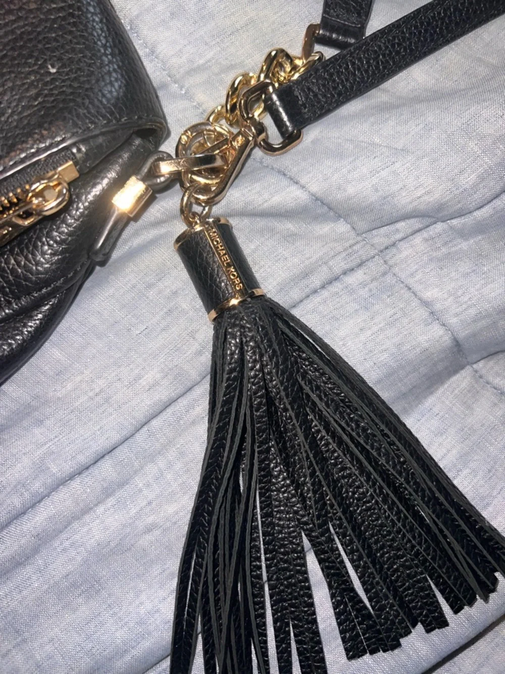 Michael Kors Black Pebbled Leather Crossbody Bag with Tassel
